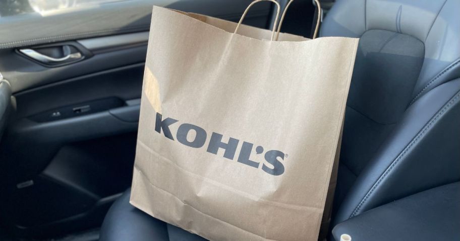 Kohl's Bag on the passenger seat of a car