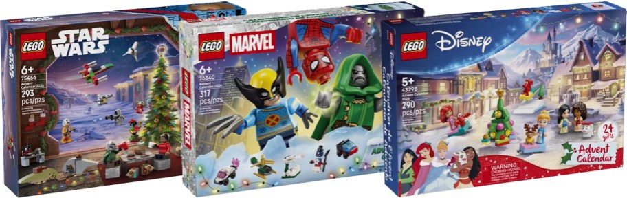 leg star wars, marvel, and disney princess advent calendar boxes