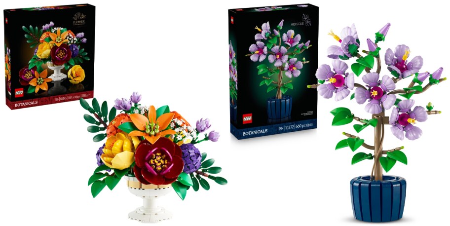 lego botanical flower sets with their boxes