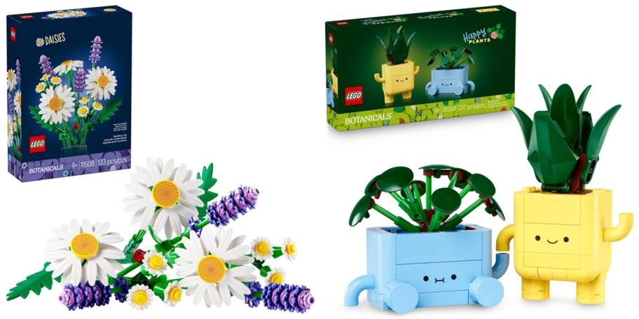 lego daisies and happy plants sets with their boxes
