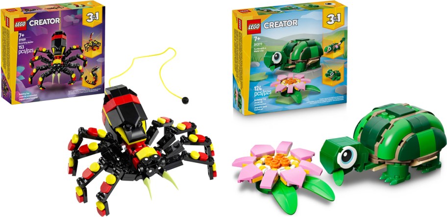 spider and turtle lego sets with their boxes