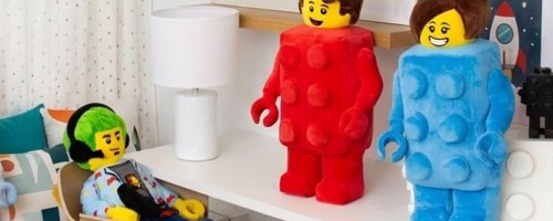 LEGO Oversized Pillow Buddies sitting on a desk