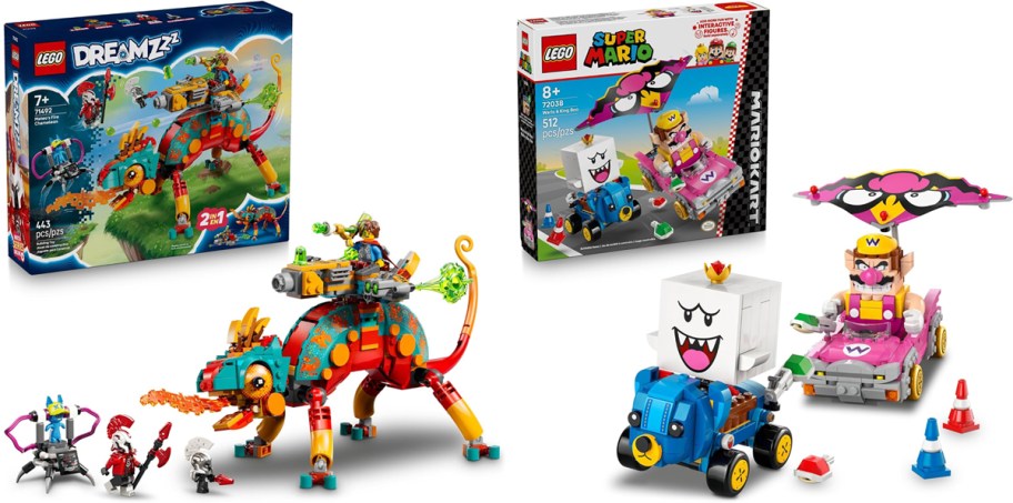 lego fire chameleon and maario kart playsets