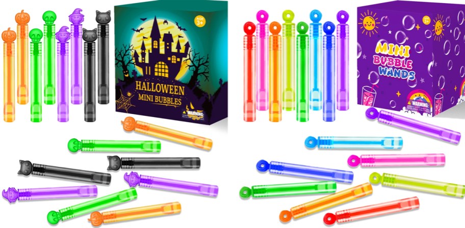 sets of halloween and rainbow colors mini bubble wands