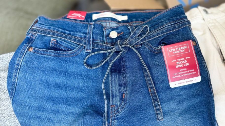 Levi wide leg jean on top of the table