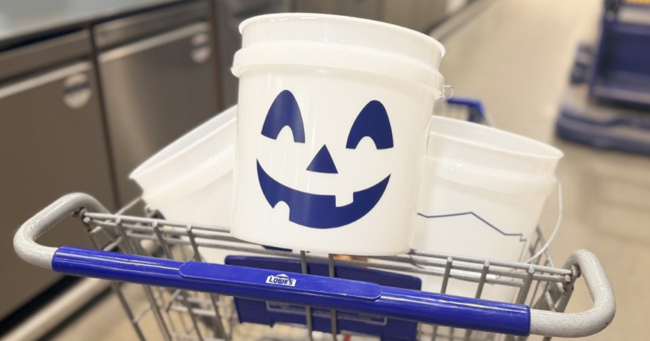 Glow-in-the-Dark Halloween Buckets in a lowe's shopping cart
