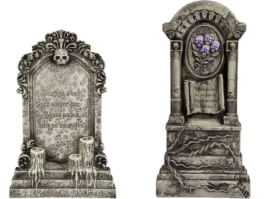 Stock images of 2 tombstone Halloween decorations