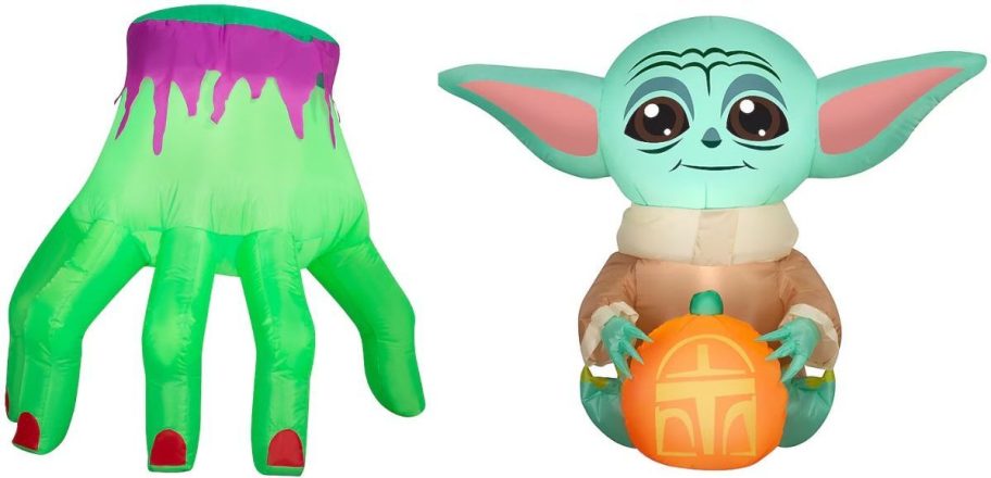 Stock images of severed hand and grogu halloween inflatables