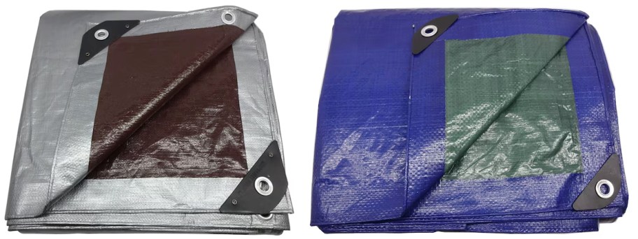 silver and blue tarps