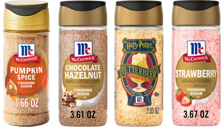 4 bottles of McCormick Finishing Sugars in a row