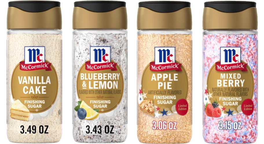 4 bottles of McCormick Finishing Sugars in a row