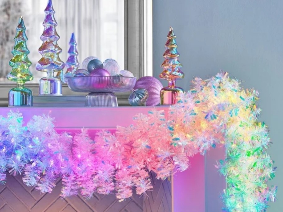 color change garland on a mantle