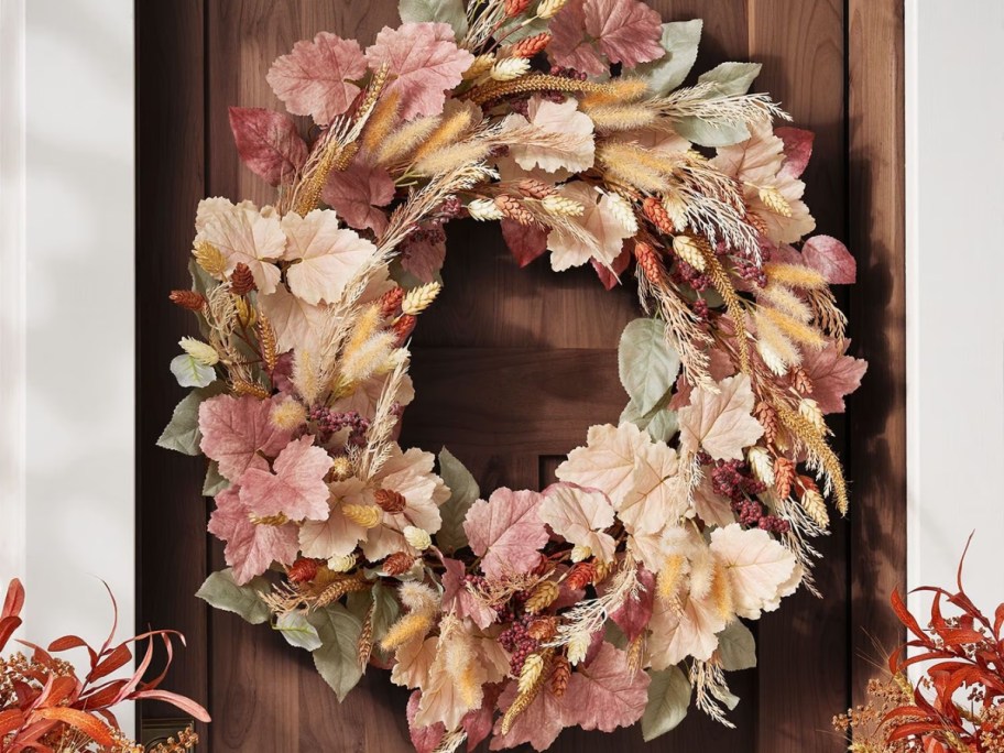 Member's Mark 30" Harvest Wreath w/ Cattails hanging on front door