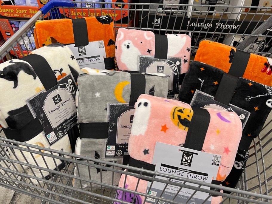 halloween throw blankets in a shopping cart