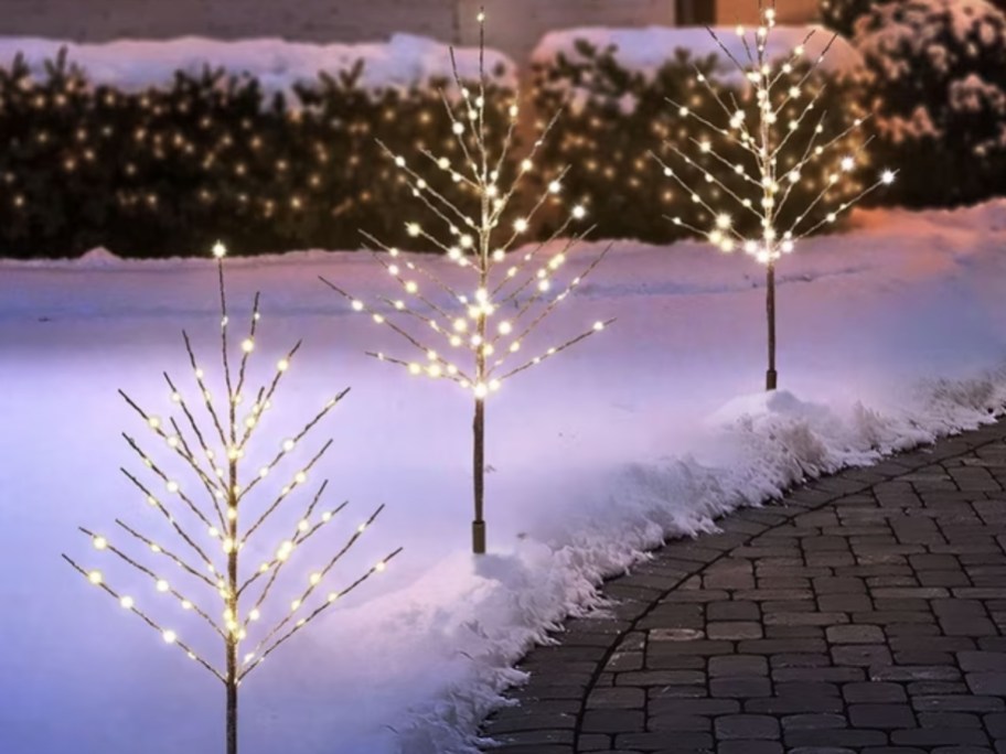 small twinkle branch ptha lights along a sidewalk