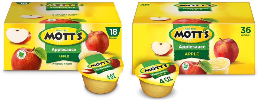 two yellow boxes of Mott's Applesauce Cups