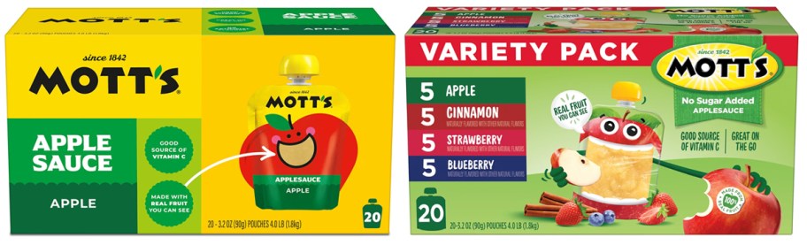 two boxes of Mott's Applesauce Pouches