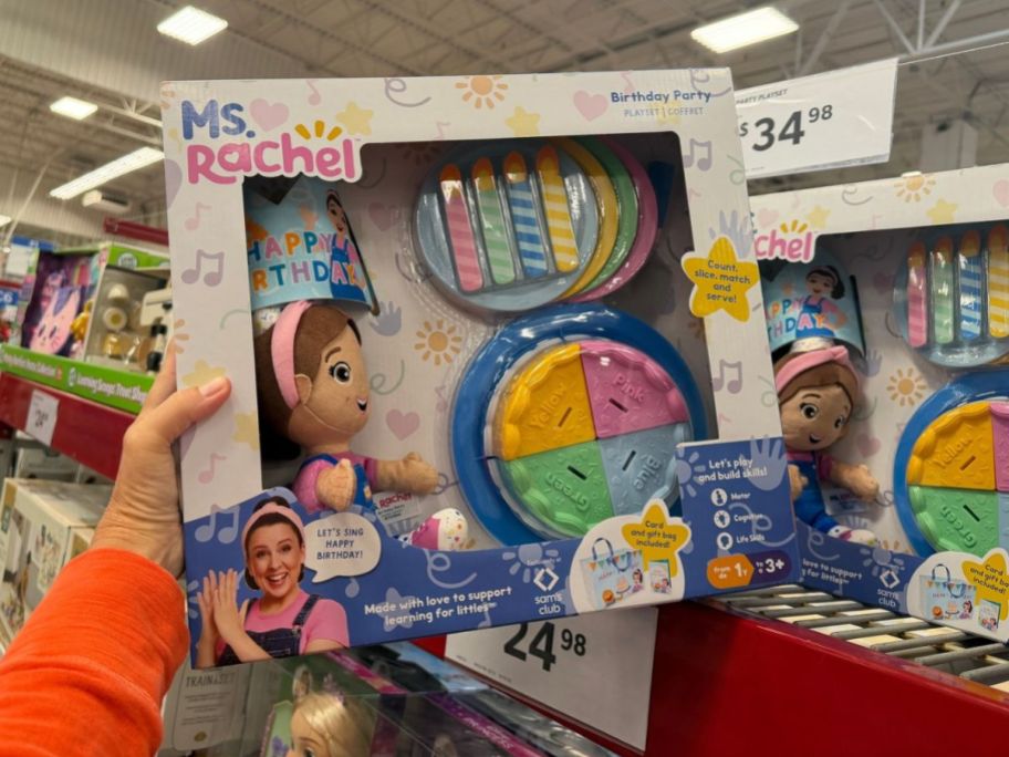 Ms. Rachel Official Birthday Party Playset w/ Plush in hand in store
