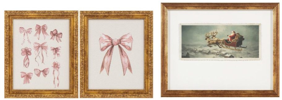 My Texas House Pretty Pink Bows Framed Art 2-Pack and Santa's Sleigh Framed Christmas Wall Art
