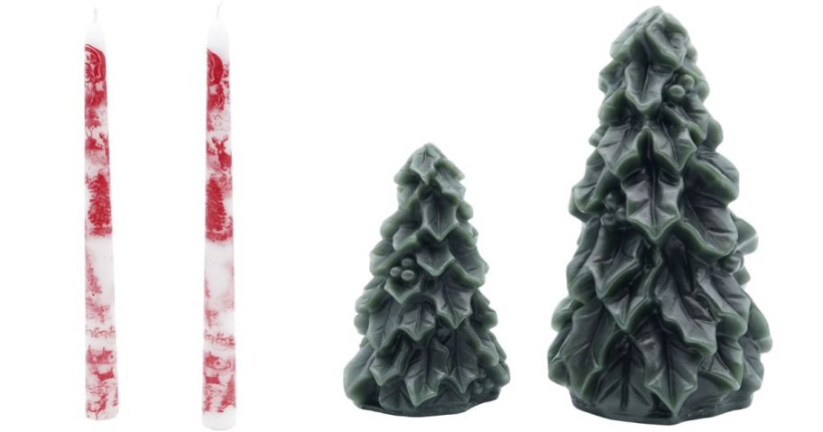 My Texas House Vintage Christmas 10 Red & White Taper Candles and Holly Christmas Tree Candle 2-Count