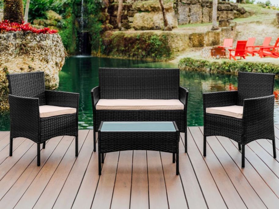 Nestl 4-Person Outdoor Patio Conversation Seating Set on deck