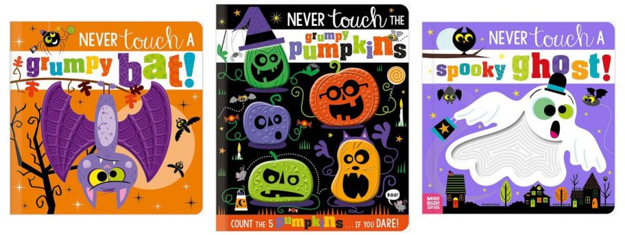 Never Touch a Grumpy Bat, Never Touch the Grumpy Pumpkins, and Never Touch a Spooky Ghost book covers