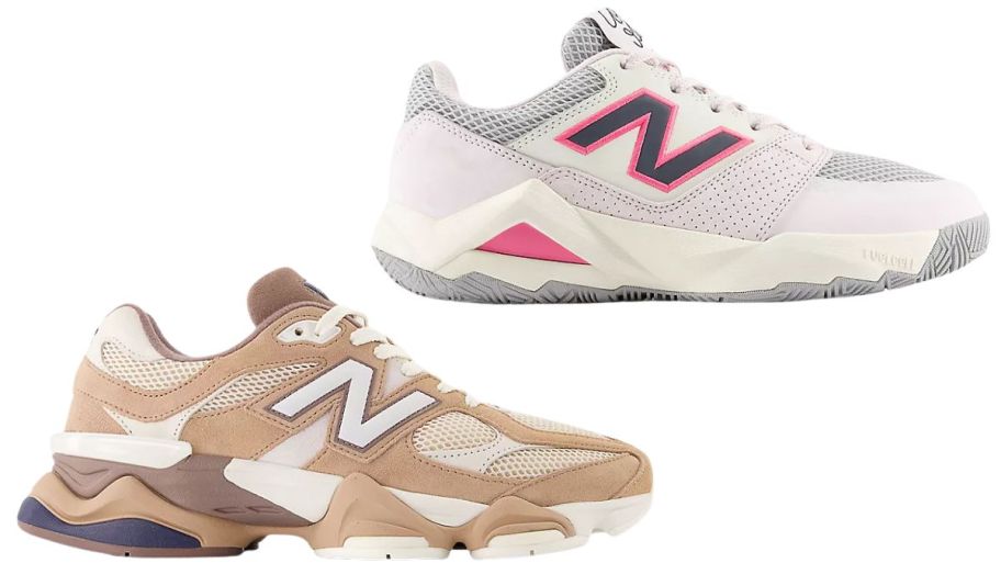 New balance unisex tan and white shoes