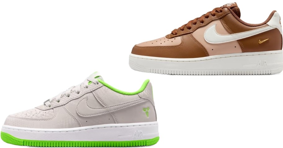 Stock images of a big kids and a women's nike air force 1 shoes