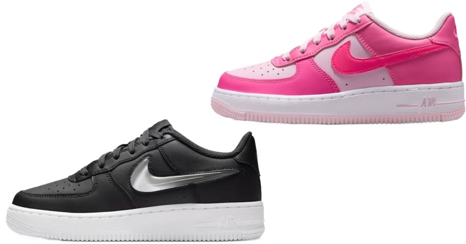 Stock images of two Nike Air Force 1 Big Kids Shoes