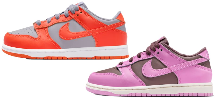 orange/grey and pink/brown nike sneakers