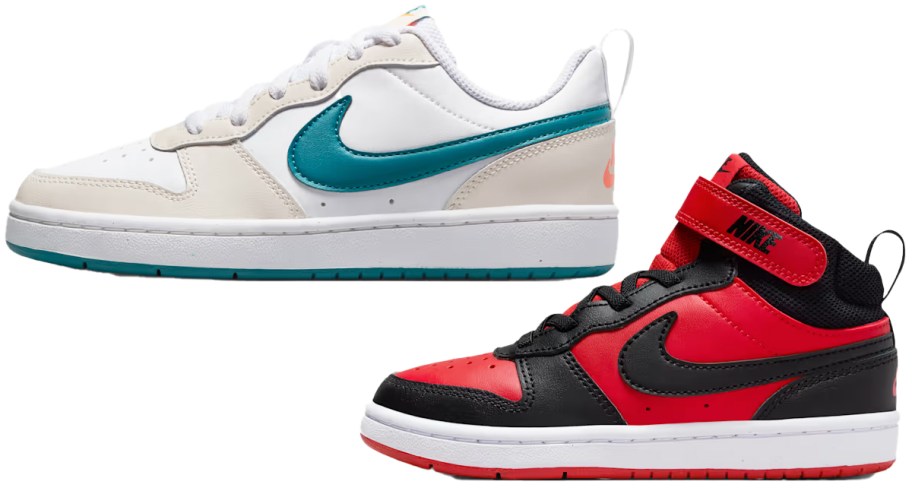 white/blue and red/black nike sneakers