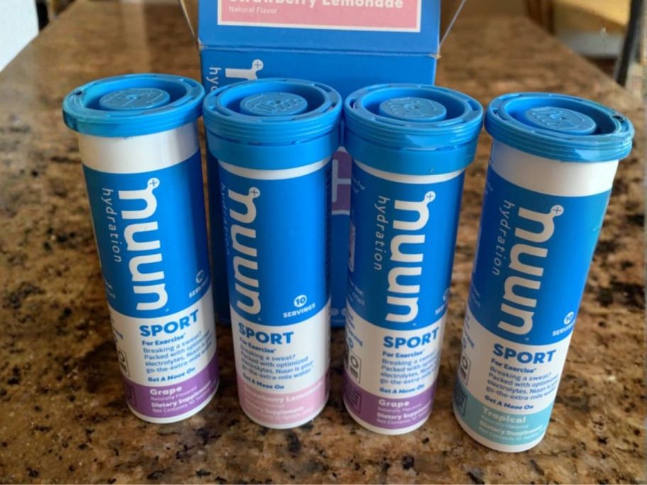 Nuun Sport Electrolyte Hydration Tablets in Mixed Flavors 10-Count 4-Pack on counter