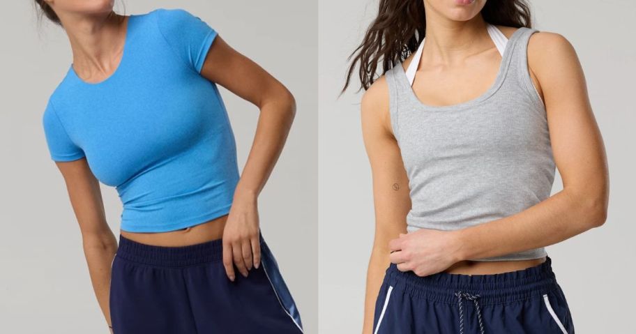 blue Offline By Aerie Real Me XTRA T-Shirt and grey Thumbs Up Square Neck Tank Top