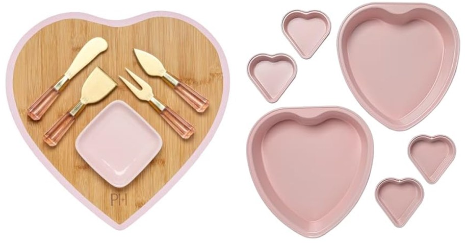 Paris Hilton Heart-Shaped Charcuterie Board & Serving Set 6-Piece and Paris Hilton Heart-Shaped Nonstick Bakeware Set 6-Piece