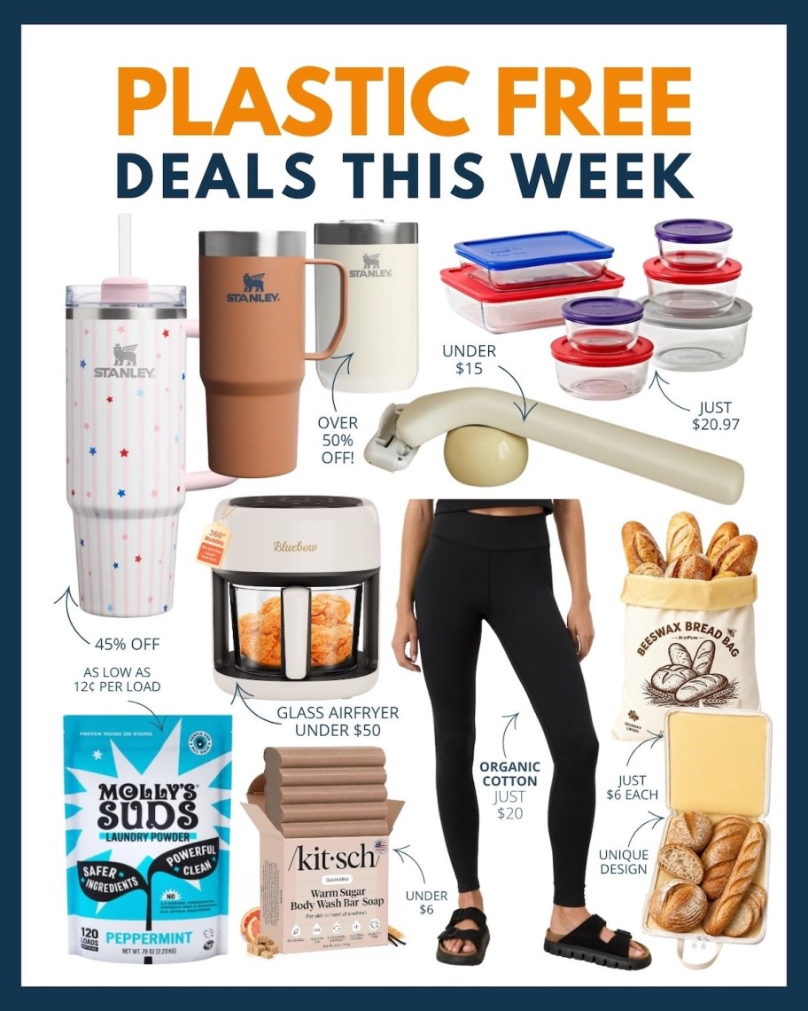 Collage of plastic free deals this week 