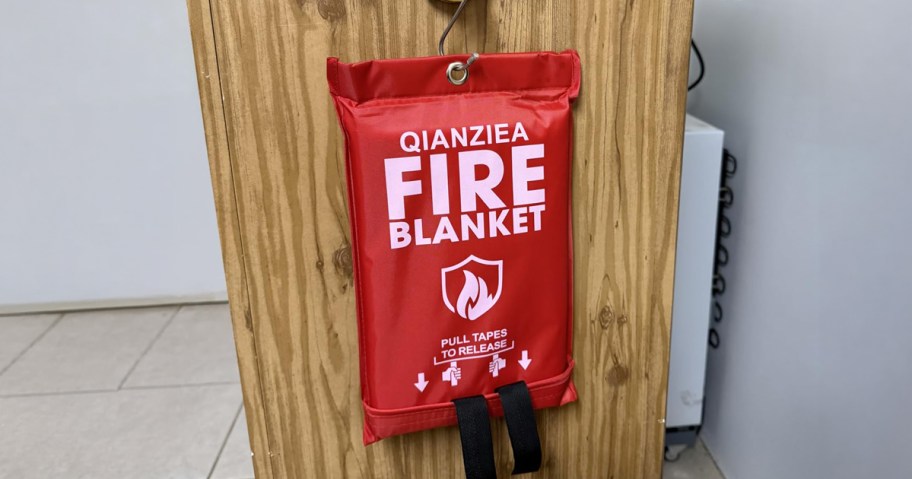 fire blanket hanging in a garage