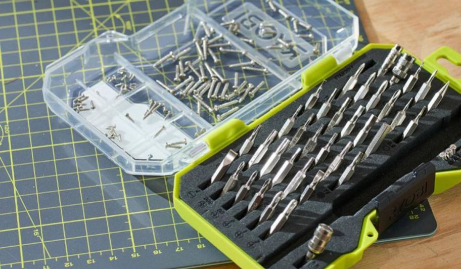 Screwdriver 38-Piece Set on top of a measuring mat on top of the table