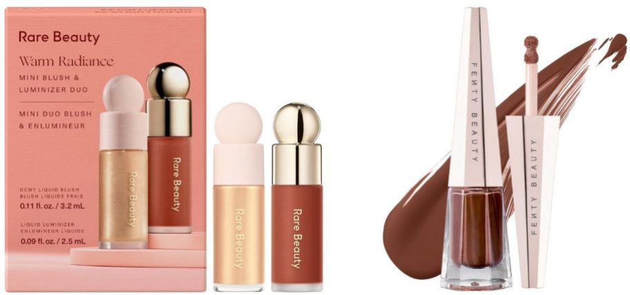 Rare beauty kit next to a Fenty beauty lipstain