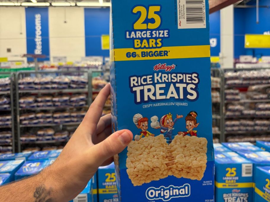 Rice Krispies Treats Original Snack Bars 25-Count box in hand in store