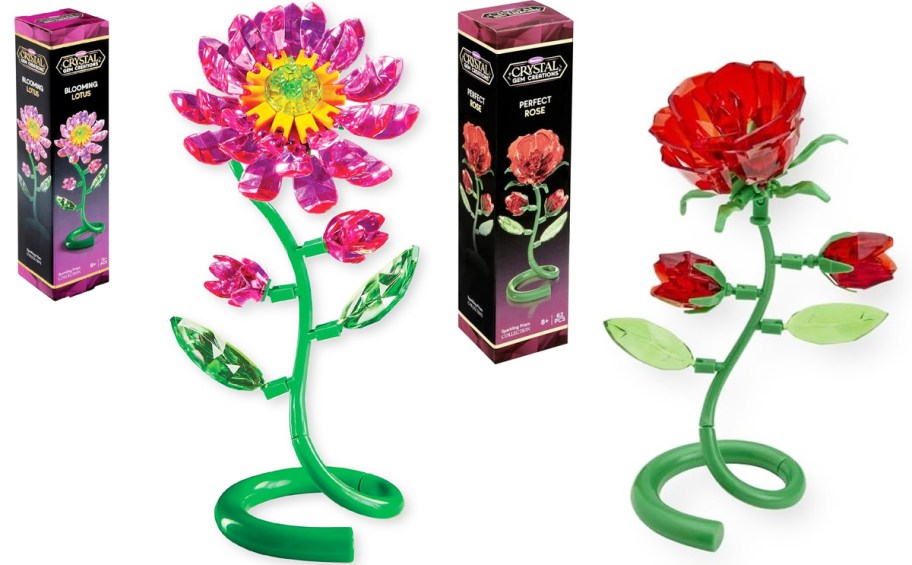 pink lotus and red rose crystal gem building kits