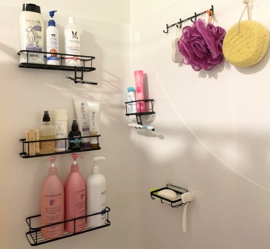 Yasonic Adhesive Shower Caddy 6-Pack installed in a shower