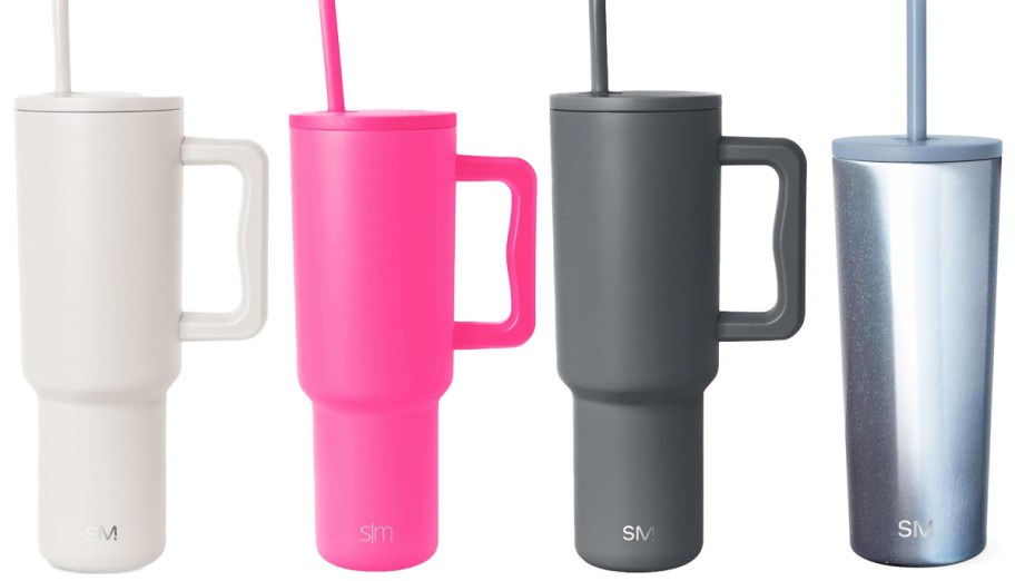 white, pink, black, and blue Simple Modern Tumblers