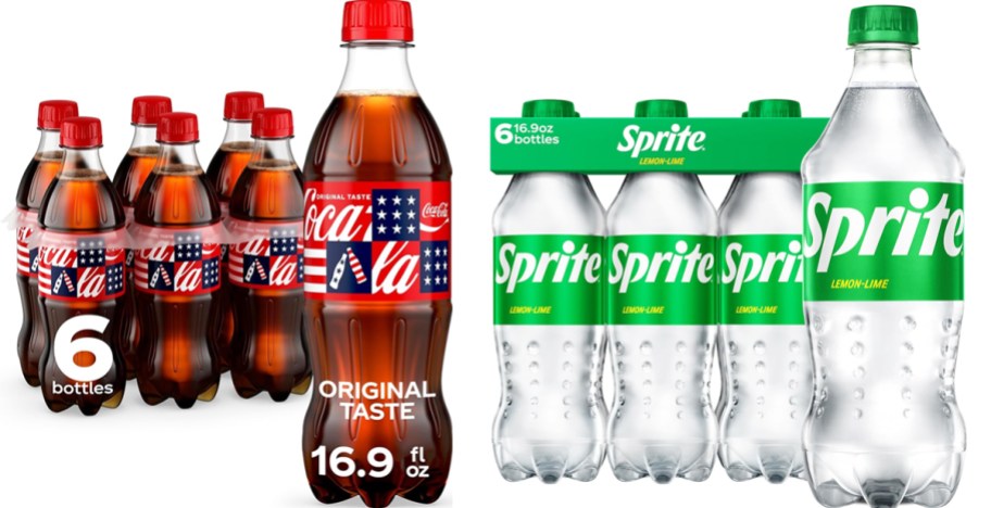 6 pack bottles of coke and sprite