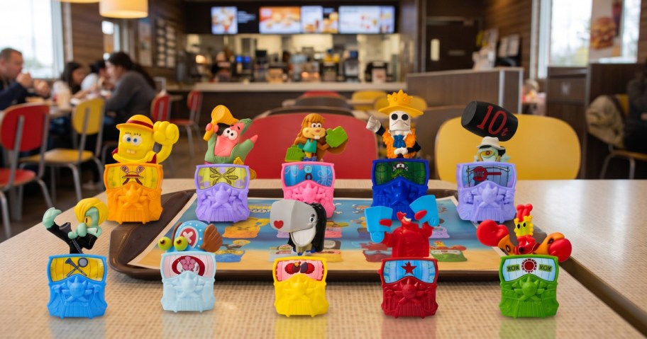 SpongeBob SquarePants x One Piece Happy Meal toys in a table