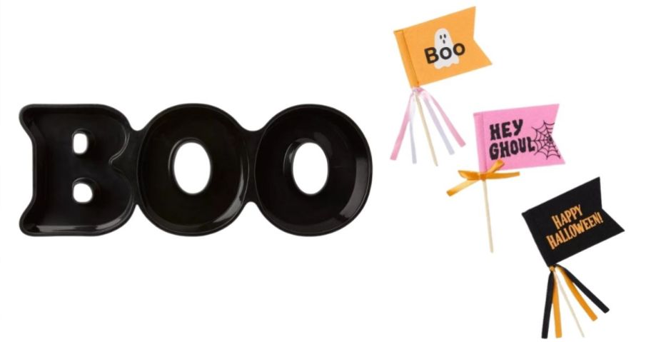 Spritz Halloween Candy Tray and Felt Halloween Pennants 3-Count