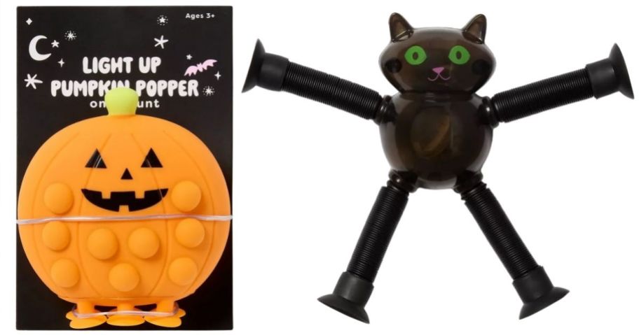 Spritz Halloween Light Up Fidget Popper Pumpkin Party Favor and Stretchy Popper Cat Party Favor