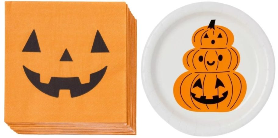 Spritz Halloween Pumpkin Lunch Paper Napkins 30-Count and Snack Paper Plates 20-Count