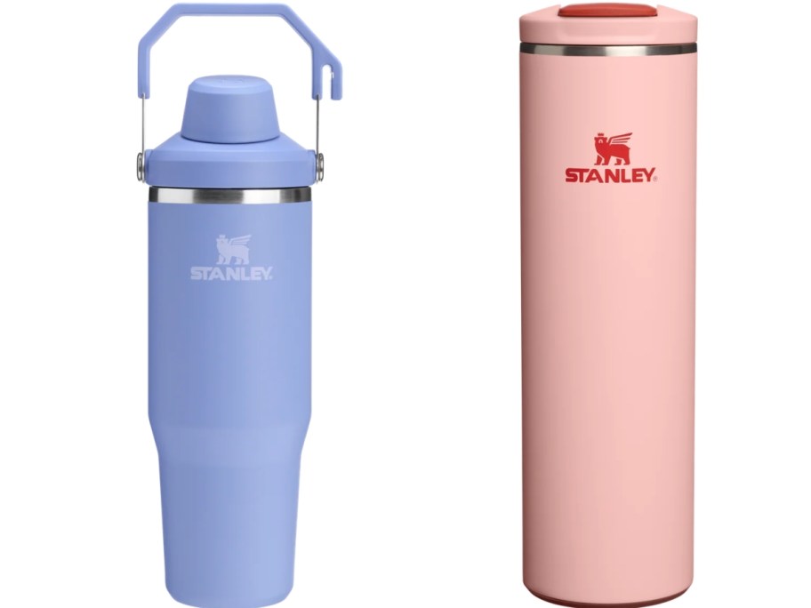 stock images of stanley ice flow and transit water bottles in purple and pink