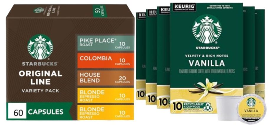 Starbucks by Nespresso Original Line Coffee Pods 60-Count and Starbucks K-Cup Vanilla Coffee Pods 66-Count