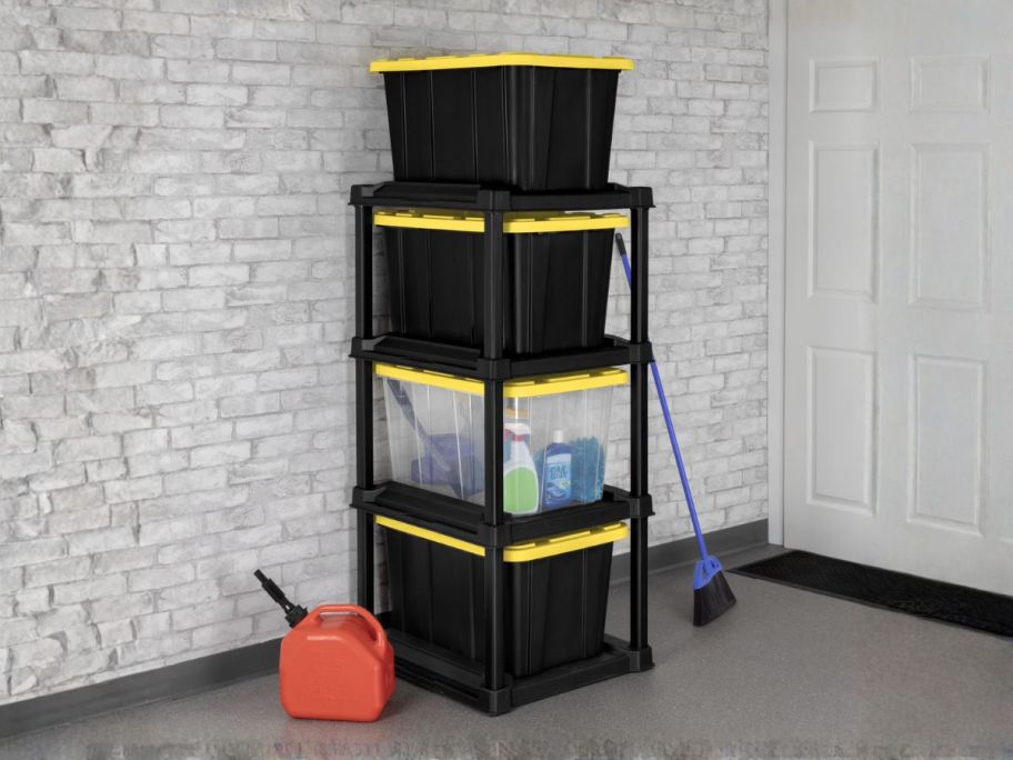 Sterilite 4-Tier Tote Rack in garage